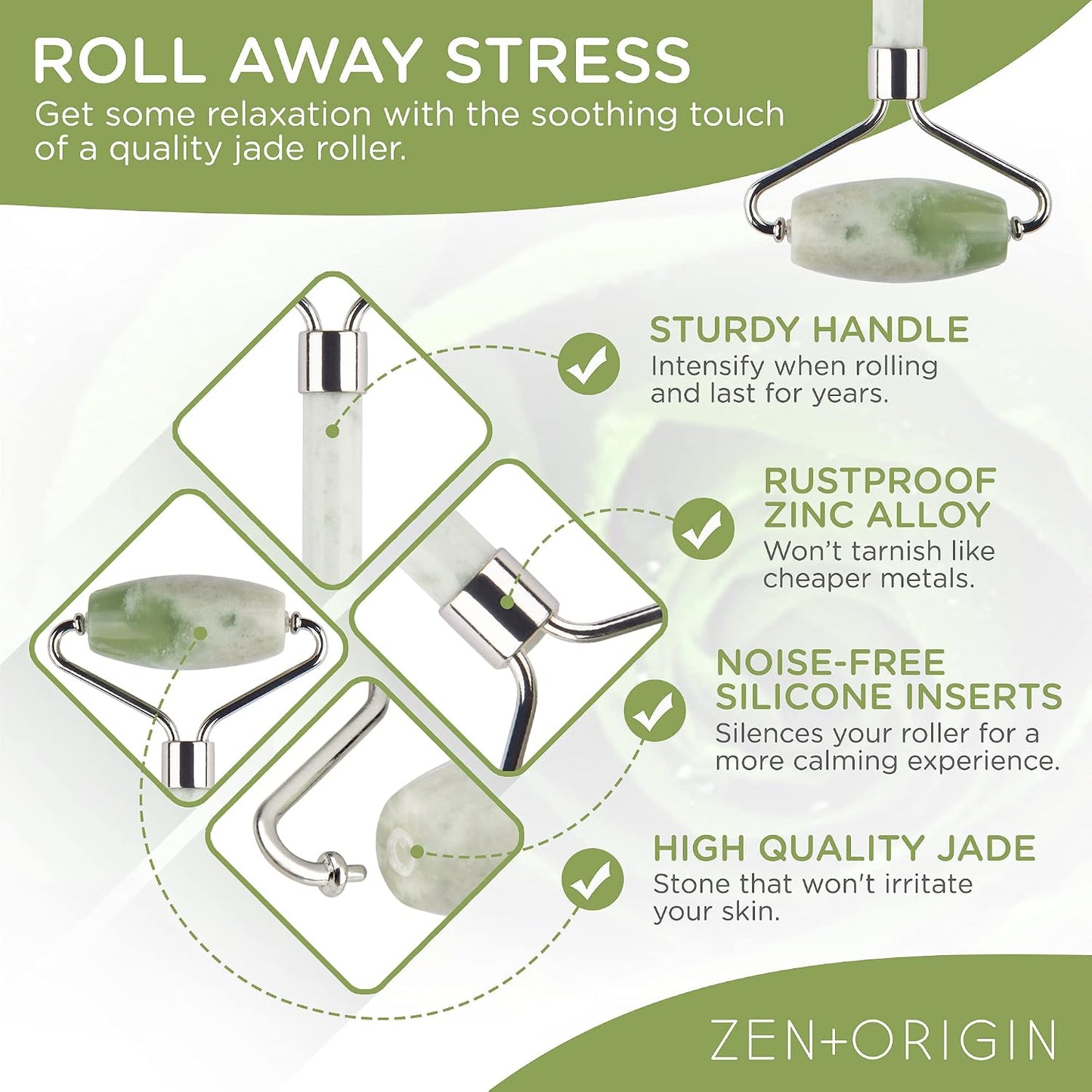 Jade Roller and Gua Sha Set - 100% Natural Jade Stone Face Roller, Dual Sided Massage Roller Stimulates Blood Flow, Relieves Stress, Reduces Signs of Aging, Travel Pouch Included, Gift Box